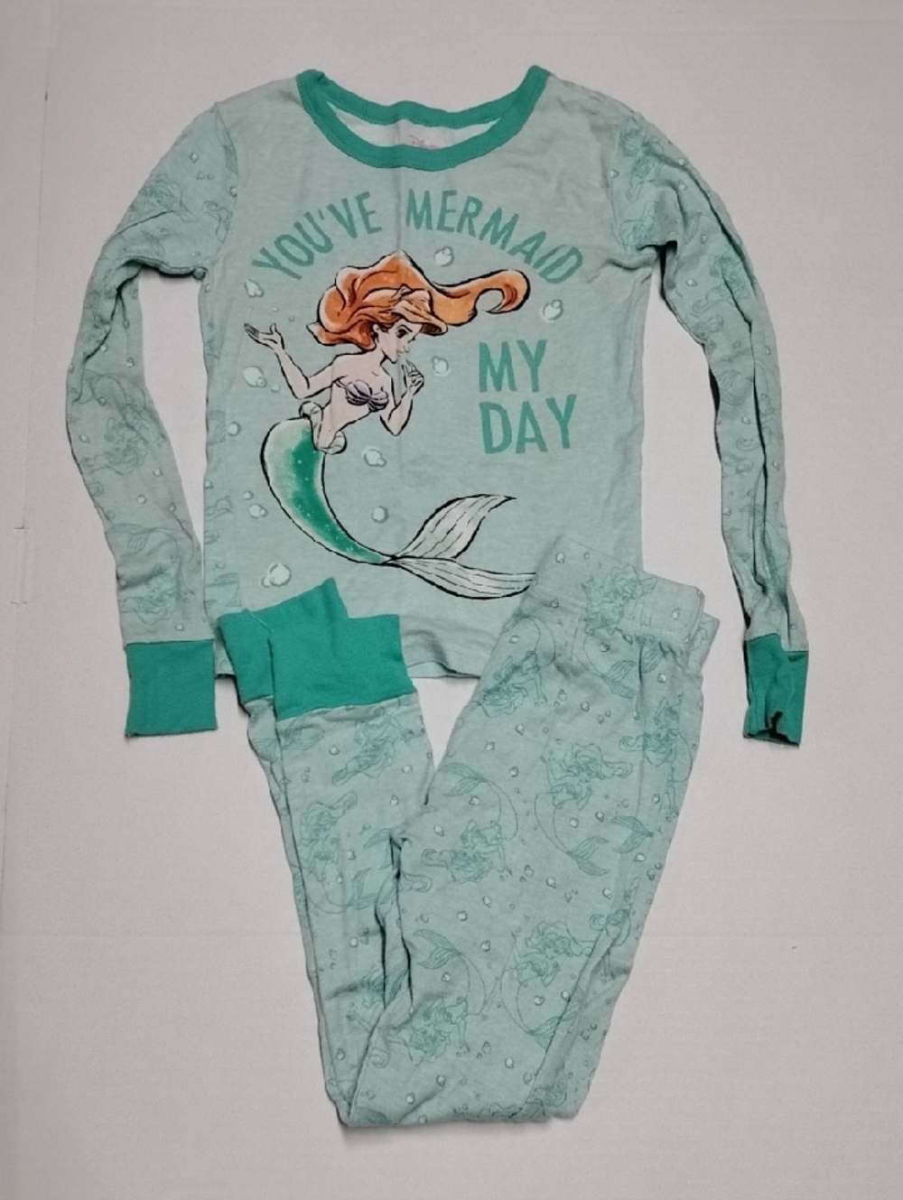 Disney Mint Green Princess Ariel Pajama Set - 'You've Mermaid My Day' Size 8
